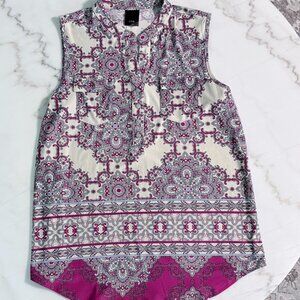 Paisley print in Magenta and Gray sleeveless top in Size L